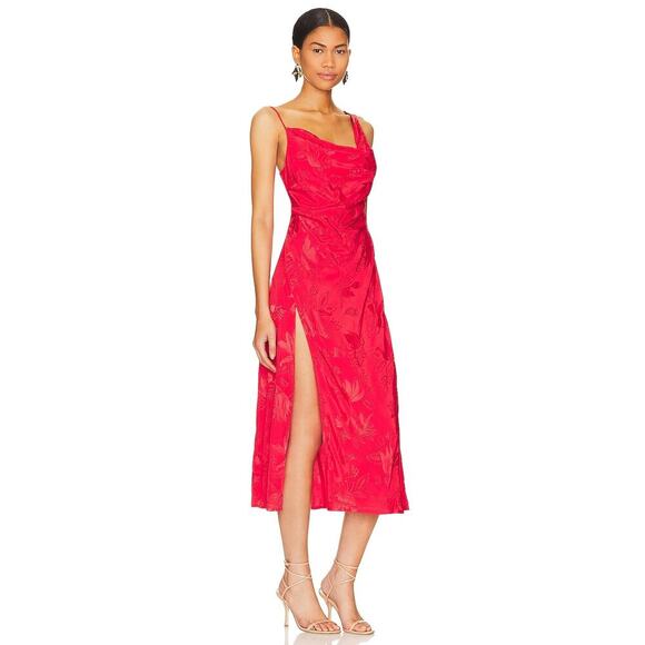 For Love & Lemons Women's Jacquard Fabric Ilana Midi Dress in Red Size L NWT - Picture 1 of 11